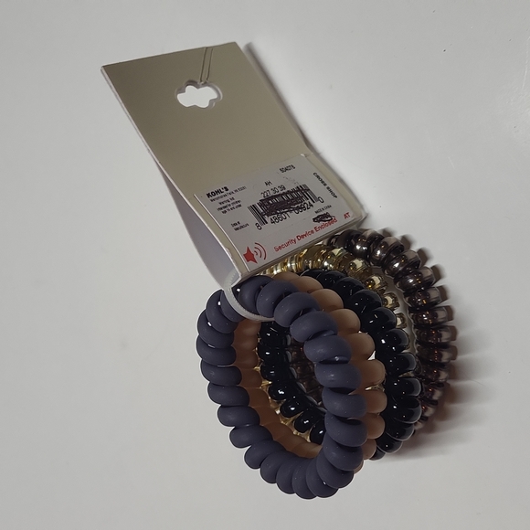 SO Coil Spiral Hair Tie Set of 5 Gold Pink Blue Silver Black Set of 5 NWT - Picture 6 of 8